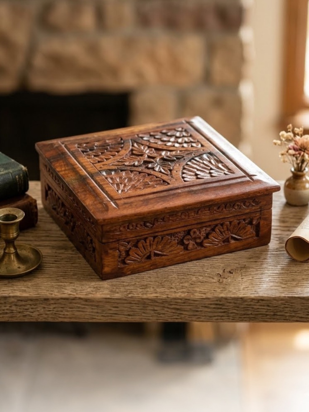 Hand-Carved Wooden Decorative Trinket Box - India
Deep rich tones